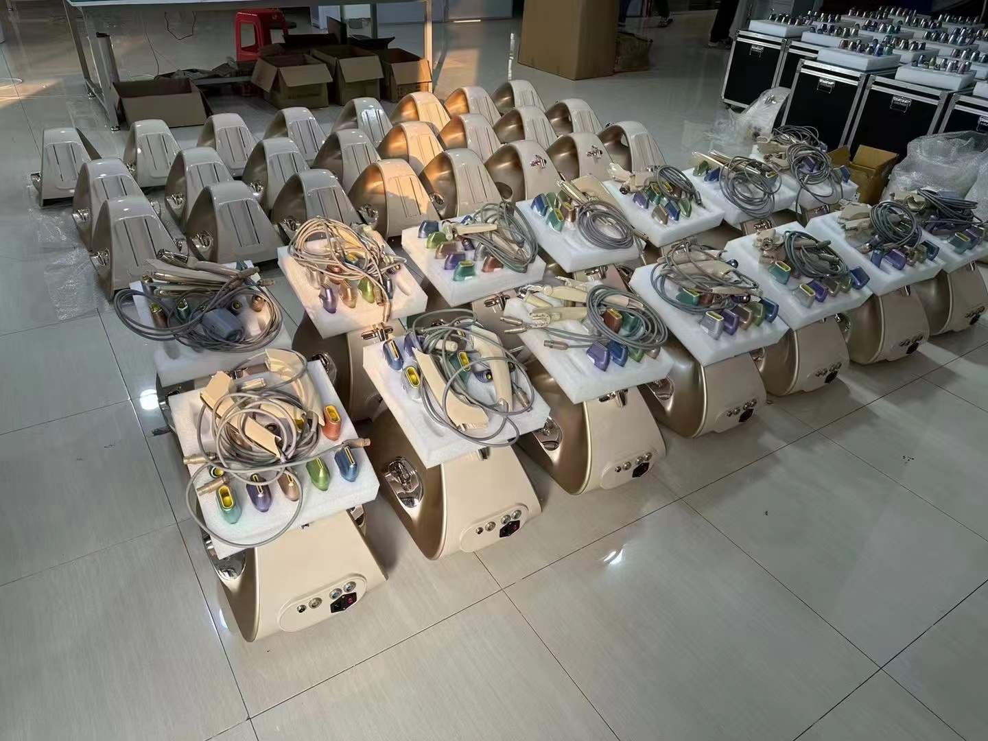 Beauty machine bodies and accessories prepared in batches
